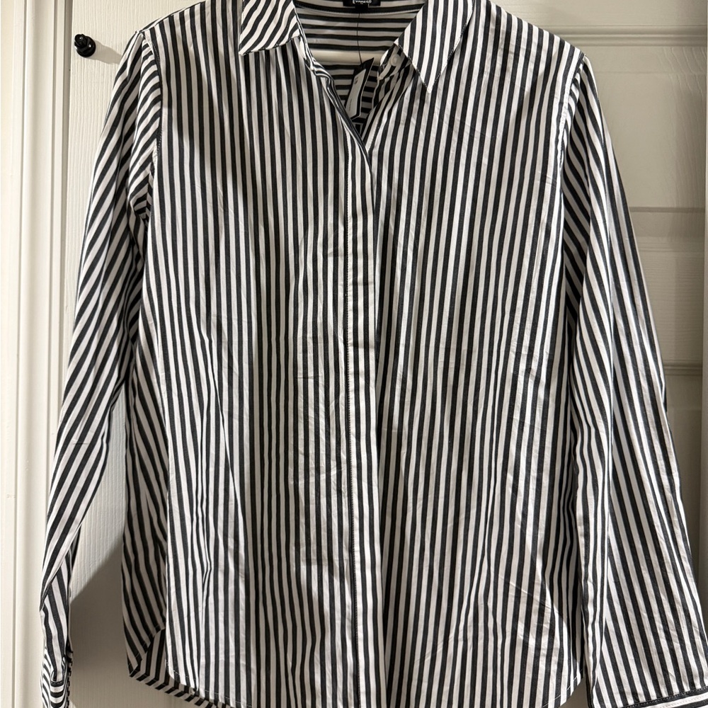 Express Black and White Striped button down Shirt